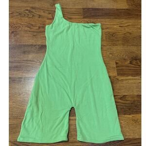 Naked Wardrobe Women’s One Shoulder Romper Lime Green Size Large Sleek